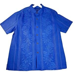 Tommy Bahama Men's Bright Blue Floral Silk Button Down Hawaiian Shirt Size XL